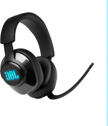 JBL Quantum 400 - Wired over-ear gaming headset with game-chat balance dial, JBL QuantumSURROUND and DTS, Voice focus directional flip-up mic and memory foam ear cushions (Black) - size: One Size