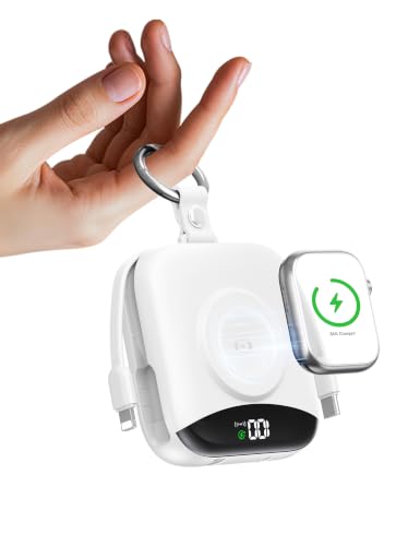 Portable Charger 10000mAh 22.5W Power Bank Built-in 2 Cables Keychain | Charge 5 Devices, TSA approved, Travel Fast Charging Battery Pack for iPhone Samsung Google Android & iWatch Charger, White - color: White