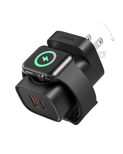 VRURC Fast Charger for iPhone, PD 20W USB C Wall Charger Dual Ports, 3-in-1 Foldable Charging Block Built in Magnetic Watch Charger Station for Apple Watch Ultra/10/9/8/7/6/5/4-Black - color: Black