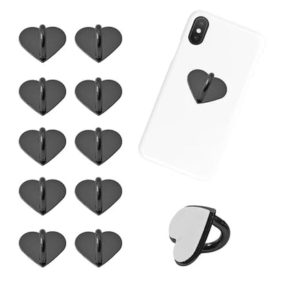 10PCS Rose Gold Heart Cell Phone Ring Holder, Adhesive Metal Finger Grip Stand for Smartphones, Phone Charm Hook Loop Accessories for Cases and Tablets