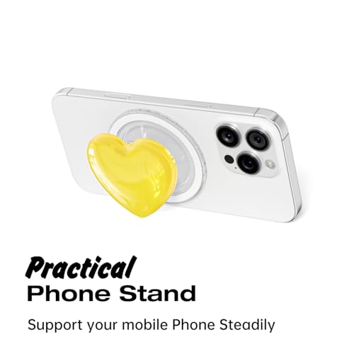 Svanove Heart Magnetic Phone Grip Compatible with Magsafe Phone Grip Holder, Cute Collapsible Glass Grips Stand Kickstand for iPhone Samsung, 3D Crystal Pretty Glitter Love Mag Safe Holder, Yellow - color: Yellow, style: Magnetic