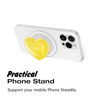 Svanove Heart Magnetic Phone Grip Compatible with Magsafe Phone Grip Holder, Cute Collapsible Glass Grips Stand Kickstand for iPhone Samsung, 3D Crystal Pretty Glitter Love Mag Safe Holder, Yellow - color: Yellow, style: Magnetic