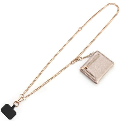 Diaclara Clip and Go Chain Phone Strap with Zipper Pouch- Stylish Crossbody Adjustable Chain Lanyard with Leather Wallet for All Phones, Gold - color: Chain Gold