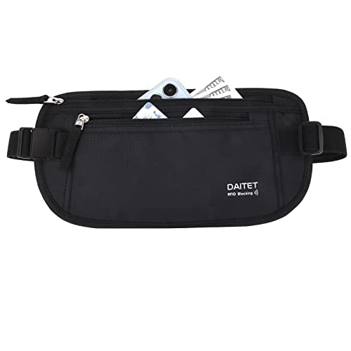 Money Belt - Passport Holder Secure Hidden Travel Wallet with RFID Blocking, Undercover Fanny Pack (Black) - color: Black, size: Rfid Blocking & Belt Wide:1 inch