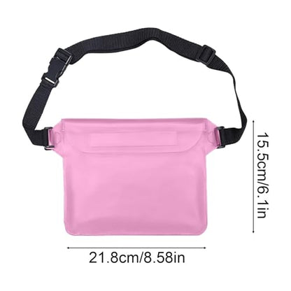 Waterproof Phone Bag, 3 Layer Sealed Submersible Pouch Touchscreen Swimming Case Adjustable Crossbody Waist Pack - color: Pink