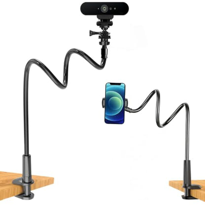 JCWINY Webcam Mount, Webcam Stand for Desk Flexible Gooseneck Computer Camera Stand Arm Clamp with Phone Holder Compatible with Logitech C930e C930 C920 C922x C922 Brio 4K C925e C615