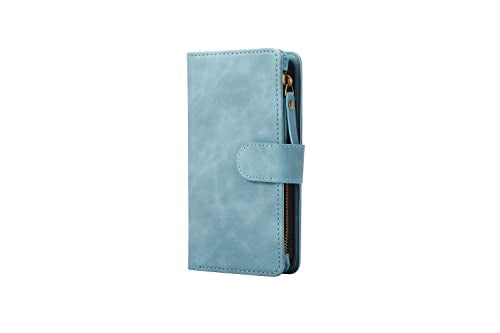 RANYOK Wallet Case Compatible with iPhone 13/14 (6.1 inch), Premium PU Leather Zipper Flip Folio Wallet RFID Blocking with Wrist Strap Magnetic Closure Built-in Kickstand Protective Case (Baby Blue) - color: Baby Blue