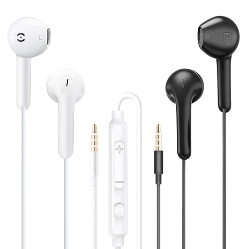 MAS CARNEY Wired Headphones Earbuds with Microphone WH9, in-Ear Wired Earphones Compatible with Samsung Huawei Vivo Oppo Mi Redmi, Black+White - style: 3.5mm Earphone