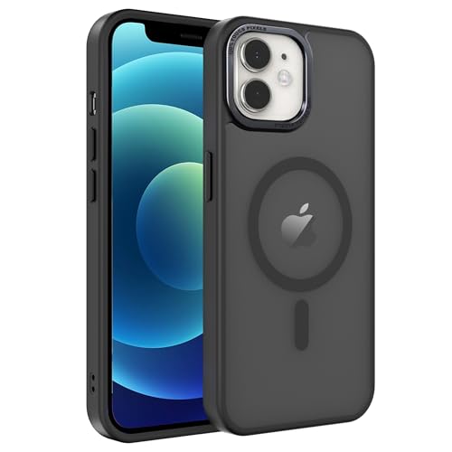 Magnetic iPhone 12/12Pro case,Compatible with Magsafe, Military-Grade Protection,Slim Translucent Matte Shockproof with Anti-Scratch Anti-Fingerprint Phone Cover (Black, iPhone 12/12Pro) - color: Black, size: iPhone 12/12Pro