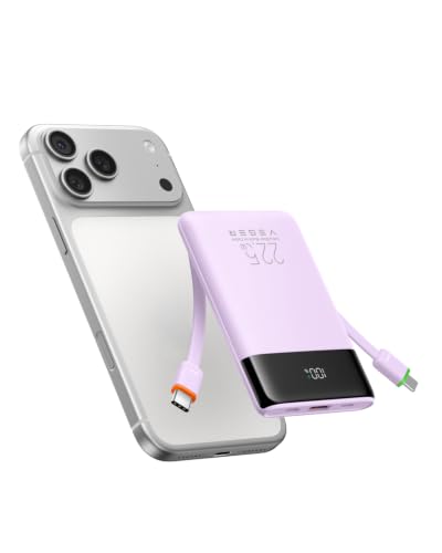 VEGER 10000mAh 22.5W Fast Charging Portable Charger with Built-in Cables - color: Purple