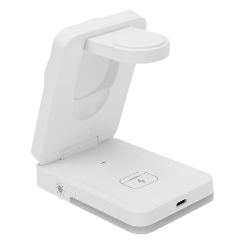 Wireless Charger Stand 3 in 1, Portable Foldable Fast Charging Station 15W for Smartphone, Smartwatch, Earbuds White - color: White