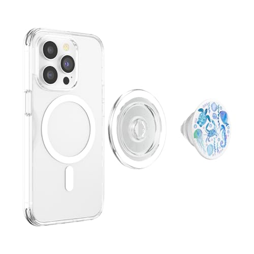 Cute Sea Ocean Life Turtle Crab Seahorse Fish Watercolor PopSockets PopGrip for MagSafe - style: Magnetic PopGrip