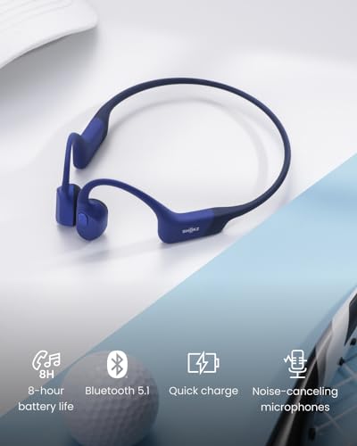 SHOKZ OpenRun Mini Bone Conduction Open-Ear Bluetooth Headphones, Blue - color: Blue, size: Mini Size+Magnetic Charging