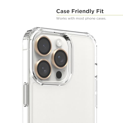 PureGear Camera Lens Protector for Apple iPhone 16Pro, 16ProMax, 15Pro & 15ProMax, Protects Camera Lens from Drops & Scratches, Ultra-Thin HD Tempered Glass Individual Ring Cover Lens Protectors -Gold - color: Gold
