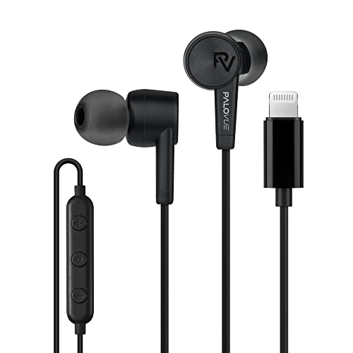 PALOVUE Lightning Headphones Earphones MFi Certified with Microphone - color: Black