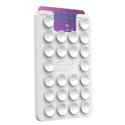StickyGrippy Suction Phone Card Holder Mount, Phone Wallet, Silicon Adhesive Phone Accessory for iPhone and Android, Hands-Free Mirror Shower Phone Holder, TikTok Videos and Selfies (White) - color: White