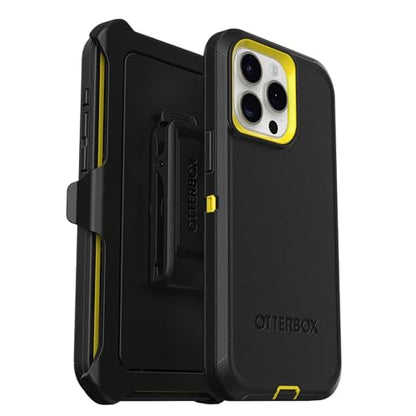 OtterBox iPhone 15 Pro Max (Only) - Defender Series Case - Night (Black & Yellow) - Screenless - Rugged & Durable - with Port Protection - Holster Clip Includes - Non-Retail Packaging - color: Night (Black & Yellow)