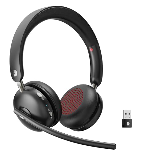 Dytole Wireless Headset with Mic for Work, Bluetooth 5.3 Headset with Noise Cancelling, Wireless Headphones with Mic & USB Dongle, 65H & Mute, Ideal for PC/Call Center/Computer/Laptop/Study