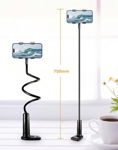 ZTON Universal Cell Phone Holder, Universal Mobile Phone Stand, Lazy Bracket, Flexible Long Arms Clip Mount for iPhone, LG, etc.in Office Bedroom Desktop.(Black) - color: Black