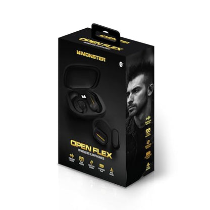 Monster Open Flex Open Ear Wireless Earbuds, Around-Ear Secure Fit Bluetooth Headphones, Earhook Design, Stay Aware While Listening, IPX5 Waterproof, Built-in Mic, Charging Case