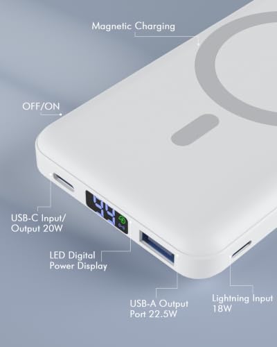 podoru for MagSafe Power Bank, 10000 mAh Foldable Magnetic Portable Charger - color: White