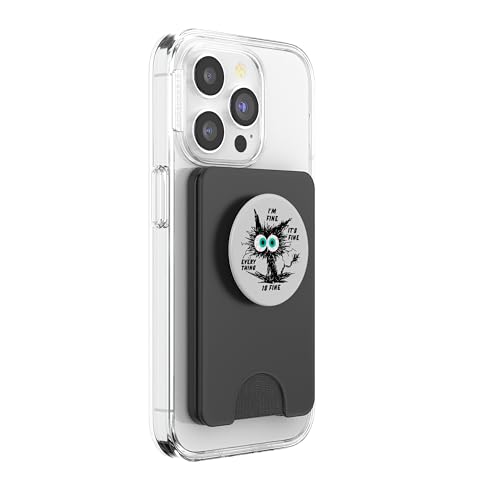 Funny Cat Lovers Pop-Up Socket Grip-I'm Fine Funny Black Cat PopSockets PopWallet for MagSafe - style: Magnetic PopWallet