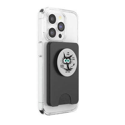 Funny Cat Lovers Pop-Up Socket Grip-I'm Fine Funny Black Cat PopSockets PopWallet for MagSafe - style: Magnetic PopWallet