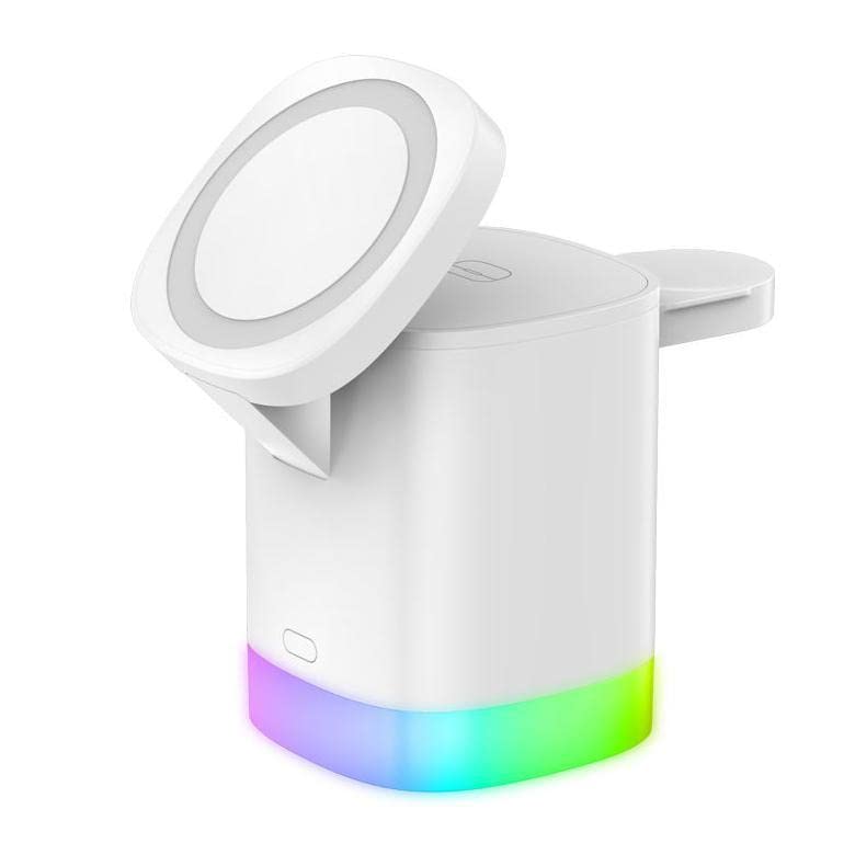 Wireless Charger 3 in 1 Wireless Charging Station QC3.0 15W Cube Charger Smart Watch Earbuds for iPhone Mobile Phone (White)