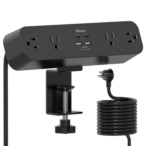 Mifaso PD20W USB C Desk Clamp Power Strip, 1080J Surge Protector - color: Black, size: PD20W