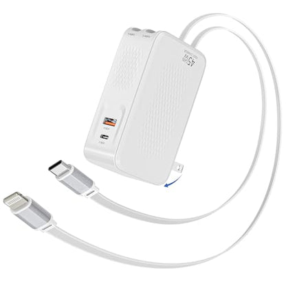 Retractable iPhone Charger,45W 4 in 1 Retractable Phone Charger Wall Plug with USB C and Lightning Cable Fast Charging Block with Dual Port(USB C+USB A) for iPhone 17/Air/16/15/14/13,iPad,Galaxy S26