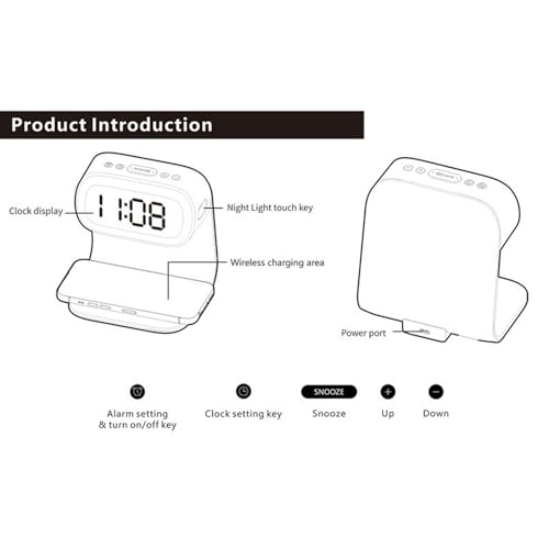 Wireless Charger Alarm Clock, Featuring Wireless Charging, Clock, Alarm, 3-Level Lighting, 15W Fast Wireless Charging, and Compatibility with All Qi-Enabled Devices, A40 White. - color: Wireless Charger Alarm Clock A40 White