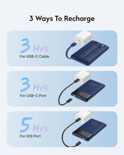 VEGER 10000mAh 0.4lb Fast Charging Portable Charger with Built-in Cables - color: Navy Blue