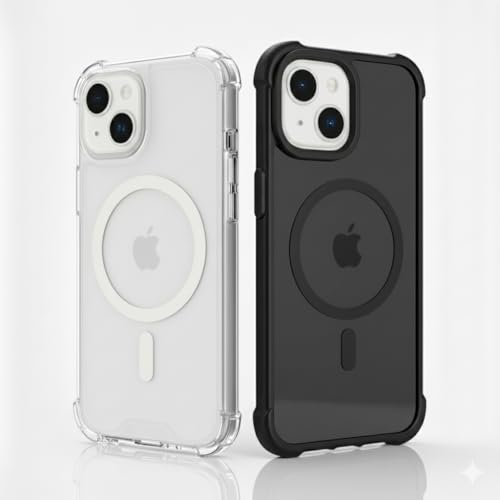 Compatible with Pack of 2 Case iPhone 15 Case Clear MagSafe + Black, 2.5mm Shockproof Military Grade Drop Protection, Hard Transparent Anti Yellowing Back - color: Clear MagSafe + Black, size: IPHONE 15