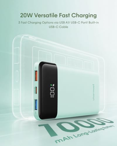 charmast Portable Charger Fast Charging,Built-in 4 Cables,6 Outs & 4 Inputs - color: Qing