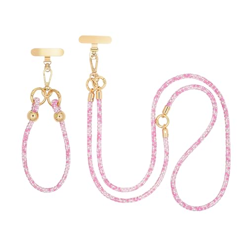 Crystal Phone Strap Crossbody and Wrist Lanyard, Anti Theft Layered & Wrist Strap Cell Phone Neck for Women - color: Pink