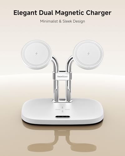 Dual Wireless Charger for iPhone 17, SwanScout 706M, White - color: White