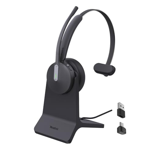 Yealink BH70 Mono Wireless Headset with Mic for Work, Bluetooth Headphone Teams Certified, up to 35h Talk Time, 91g Lightweight Comfort, USB-C to A - color: Black Teams, style: Mono + Stand (Type-C/A)