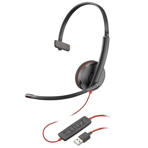 Plantronics - Blackwire 3210 - Wired, Single Ear (Monaural) Headset with Boom Mic - USB-A to connect to your PC and/or Mac - style: 2018 Version (USB-A Only)