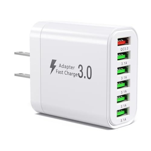 USB Charger Block, 6-in-1 50W Charging Blocks, Fast USB Wall Charger Plug