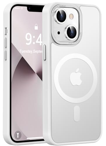 Newfuture Magnetic for iPhone 13/iPhone 14 Case Shockproof, Frosted White | Military Drop Protection, Slim Matte Anti-Fingerprint, Compatible with Magsafe, Camera Guard, Translucent Protective Cover - color: Frosted White, size: iPhone 13/iPhone 14 6.1inc
