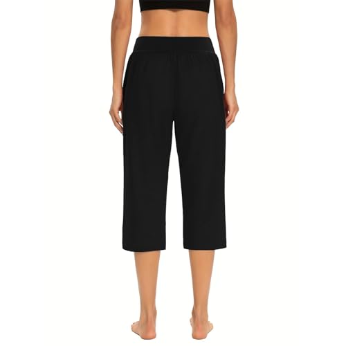 Womens Cropped Pants Plus Size Elasticated Waist Stretch Capri Pant - color: A#01 Black, size: XX-Large