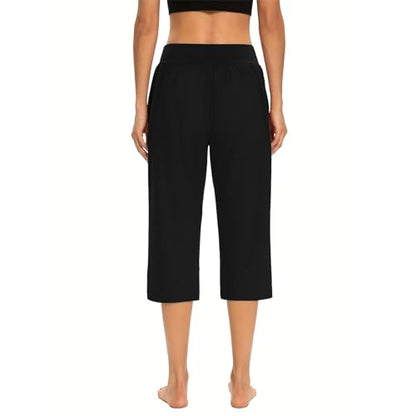 Womens Cropped Pants Plus Size Elasticated Waist Stretch Capri Pant - color: A#01 Black, size: Large