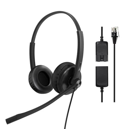 Yealink Phone Headsets for Office Phones YHS34 QD to RJ9 Wired Headset - color: leather Ear Cushions, size: Dual