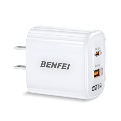 BENFEI 33W GaN USB C Fast Charger, 2-Port Two-Tone Compact Wall Charger Block, Portable Travel Charger for iPhone 17/16/15, Galaxy S25/S24/S23, Pixel 10/9/8, iPad, AirPods, MacBook, Steam Deck - color: White