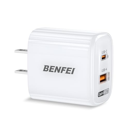 BENFEI 33W GaN USB C Fast Charger, 2-Port Two-Tone Compact Wall Charger Block, Portable Travel Charger for iPhone 17/16/15, Galaxy S25/S24/S23, Pixel 10/9/8, iPad, AirPods, MacBook, Steam Deck - color: White
