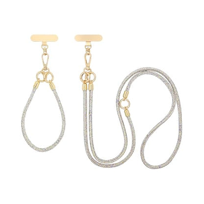 ABJFJE Crystal Phone Lanyard Crossbody & Wrist Strap Phone Strap Crossbody & Wrist Lanyard Anti Theft Phone Strap for Women - color: White Ab