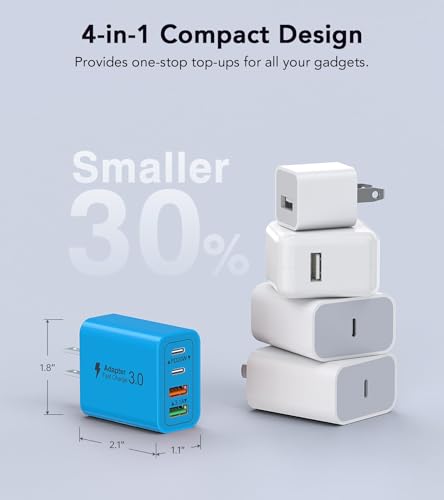 [40W/2Pack] Wall Charger,USB C Charger Block, Multi-Port PD + QC 3.0 Super Fast Charging Power Plug Adapter Brick for Watch Series 9 8 7, iPhone 17 16 15 14 13 Pro Max Airpod, Samsung Galaxy S24(Blue) - color: 40W 2Pack Light Blue