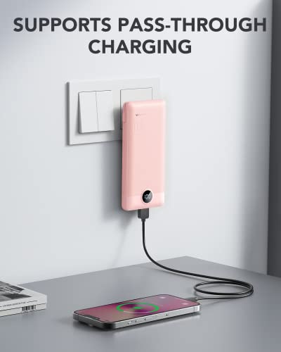 VRURC Portable Charger, Power Bank Built-in Cables and AC Wall Plug - color: Pink