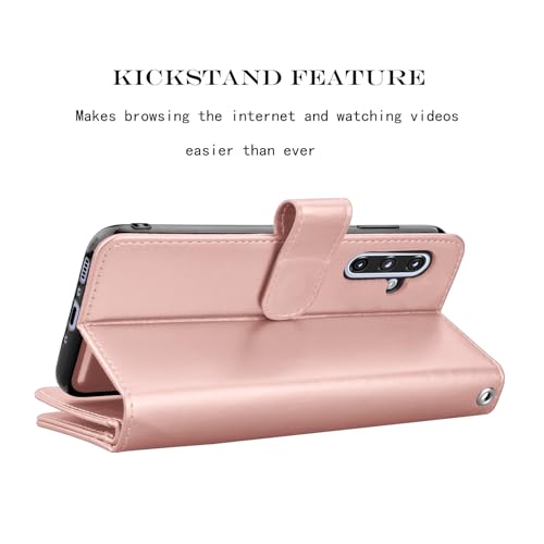 Njjex Galaxy A36 5G Case, For Samsung Galaxy A36 5G Wallet Case, [9 Card Slots] PU Leather ID Credit Holder Folio Flip [Detachable] Kickstand Magnetic Phone Cover & Lanyard for Samsung A36 [Rose Gold] - color: Rose Gold