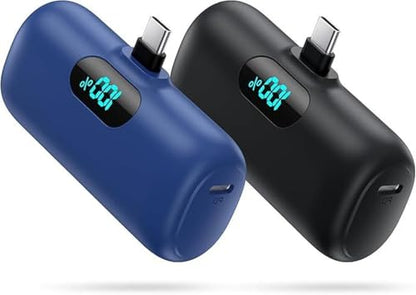 [2 Pack]Small Portable Charger for iPhone 17/16/15 Series,5000mAh 3A PD USB C Power Bank, Mini Travel Essentials Battery Pack for iPhone 17/17 Pro/16/16 Plus/16 Pro/15 Pro Max,Samsung,Android/LG etc - color: Black+Blue